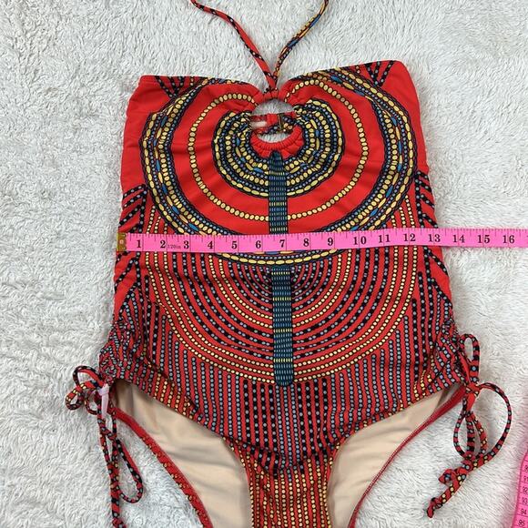 Mara Hoffman orange mandala halter tie one piece swimsuit, size med - Picture 4 of 7